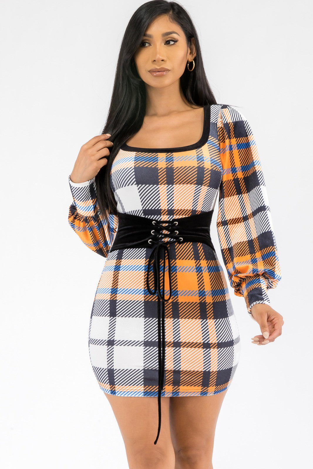 MD8377 - PLAID MINI DRESS