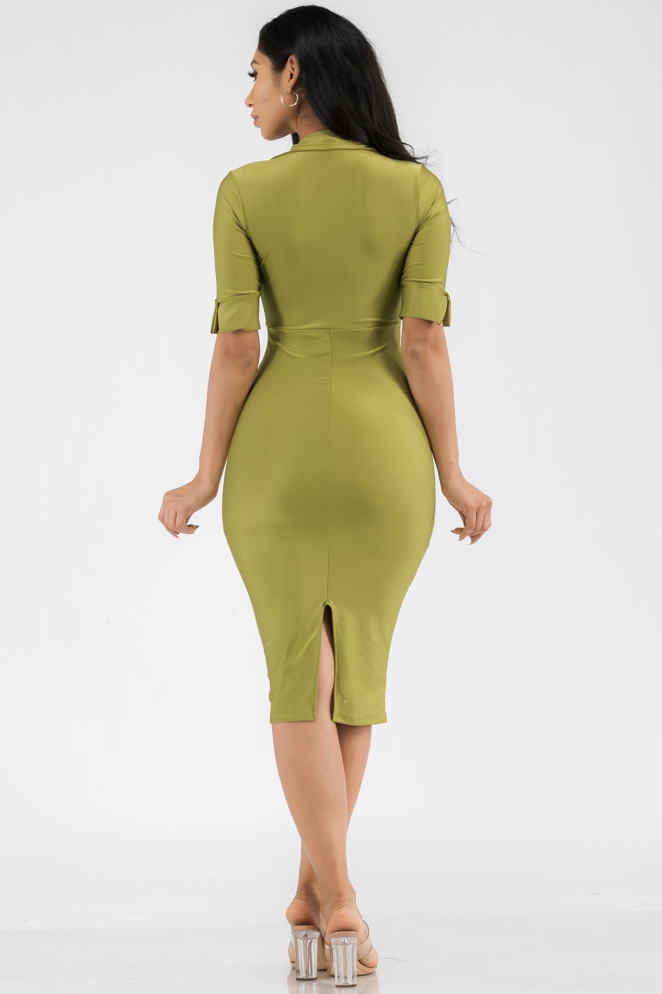 HH714X-SL - VESTIDO MIDI CON CUELLO DE SATÉN