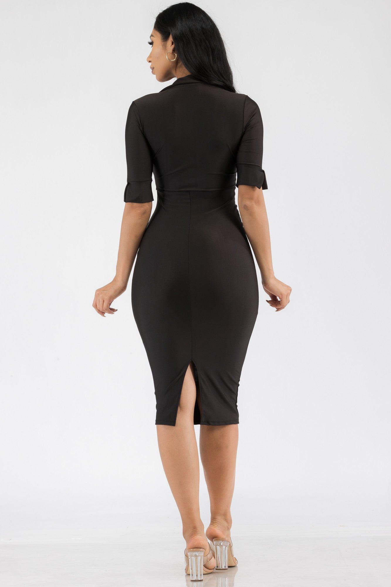 HH714X-SL - VESTIDO MIDI CON CUELLO DE SATÉN