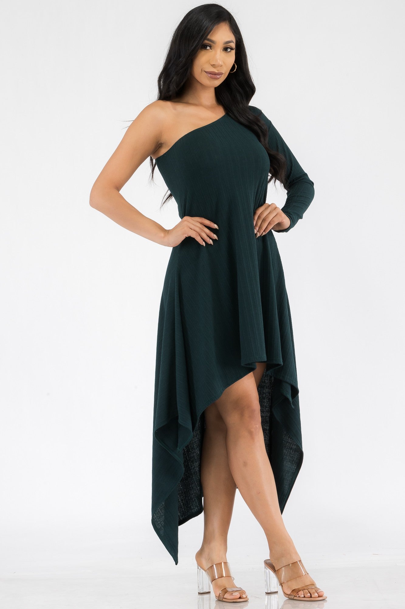 HH597R-SL - VESTIDO MAXI BAJO CON UN HOMBRO ALTO