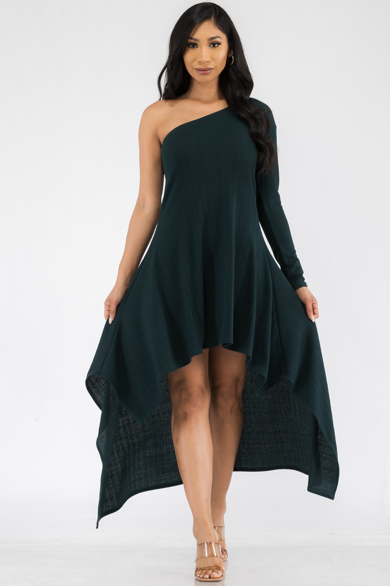 HH597R-SL - VESTIDO MAXI BAJO CON UN HOMBRO ALTO