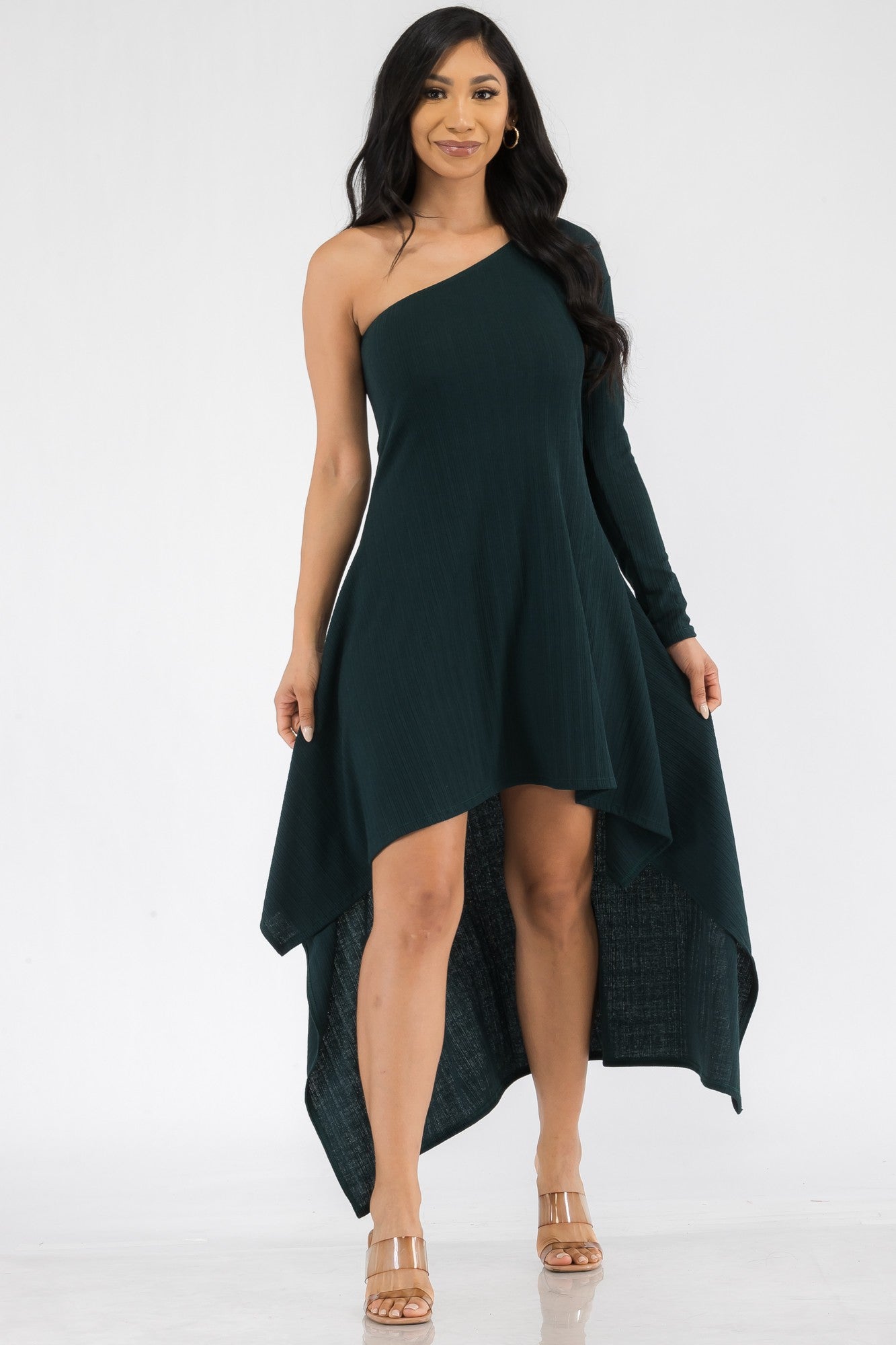 HH597R-SL - VESTIDO MAXI BAJO CON UN HOMBRO ALTO