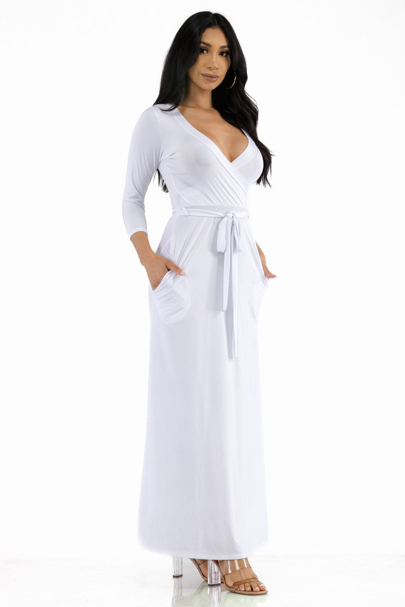 SAN149R-SOL - Surplice Neckline Maxi Dress