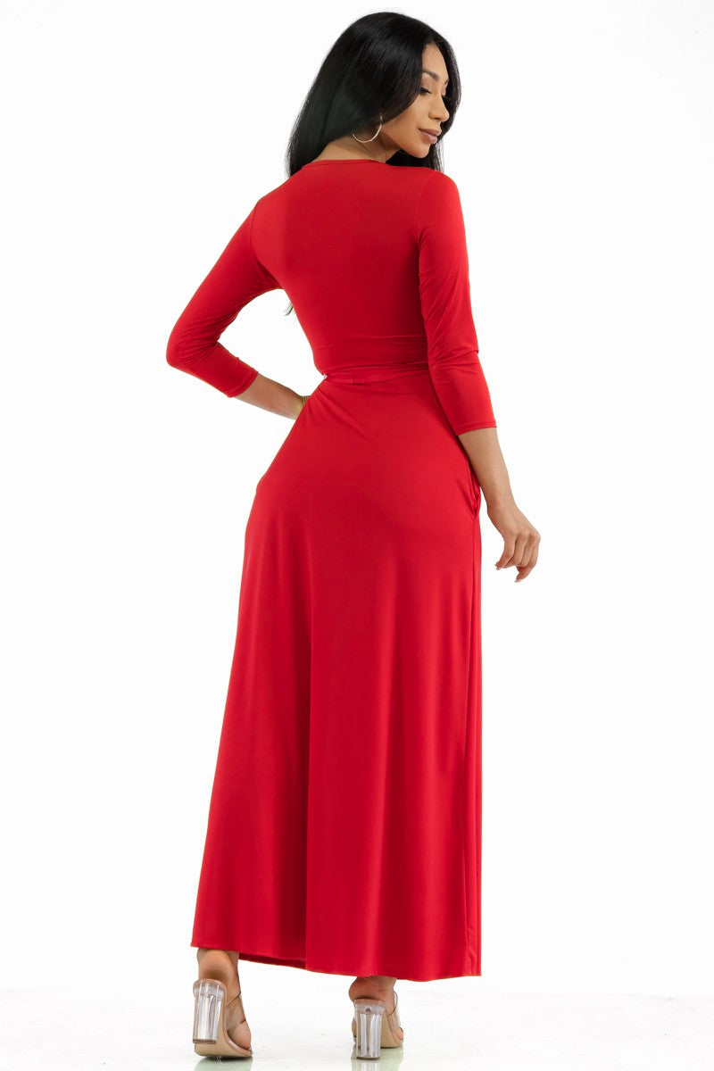 SAN149R-SOL - Surplice Neckline Maxi Dress