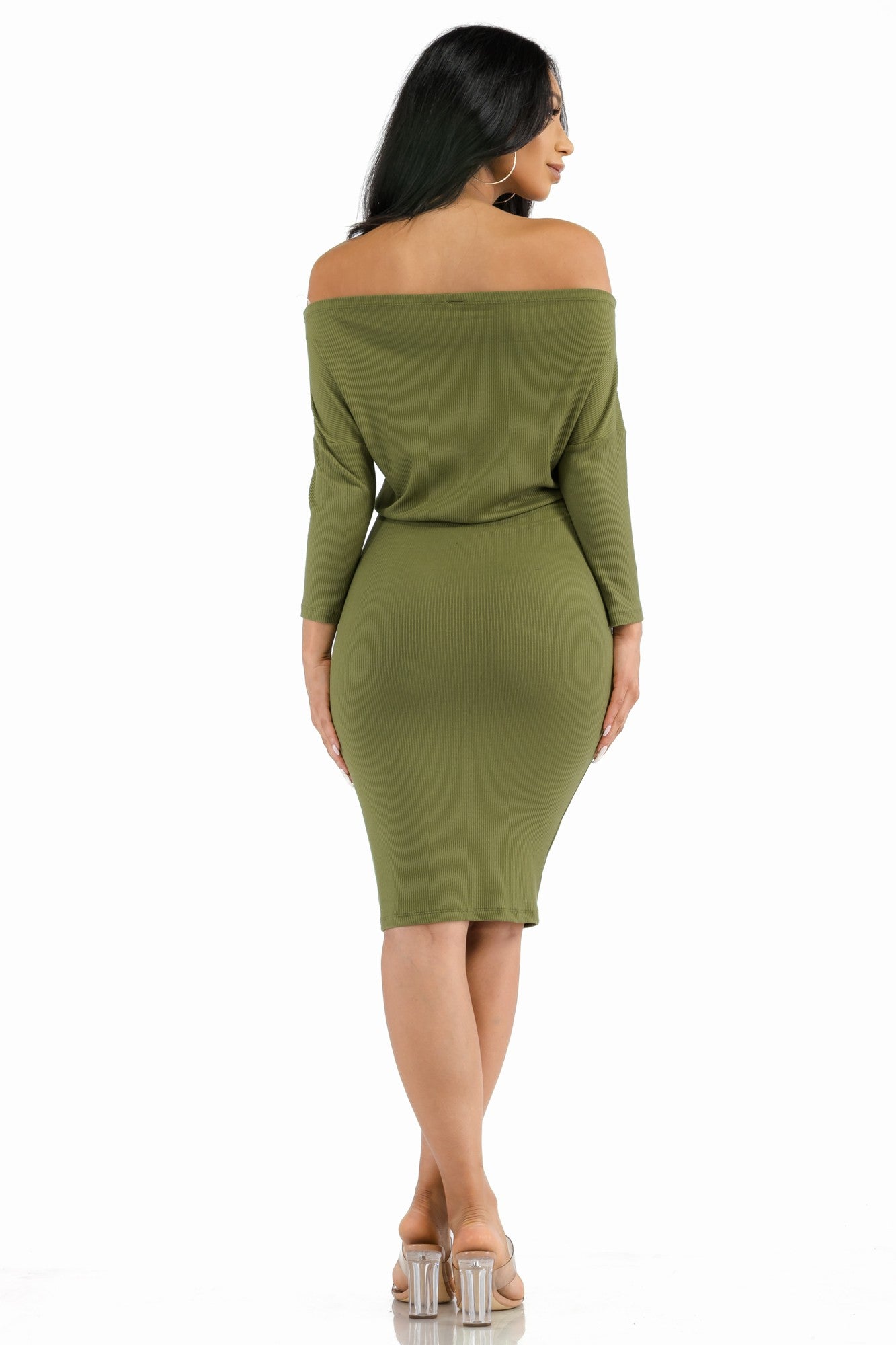 HH717R - Vestido sexy hombros descubiertos con cintura elástica