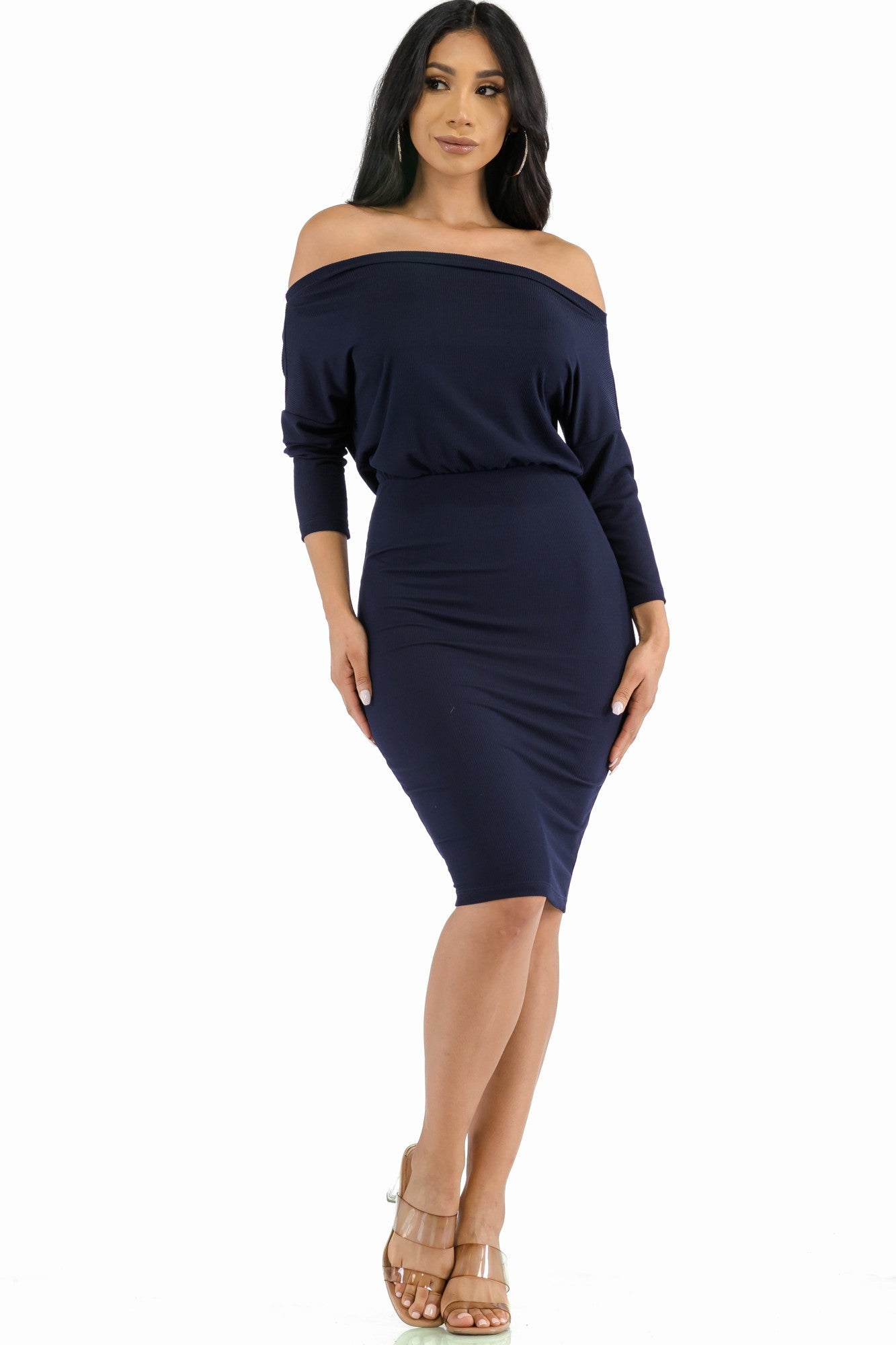 HH717R - Vestido sexy hombros descubiertos con cintura elástica