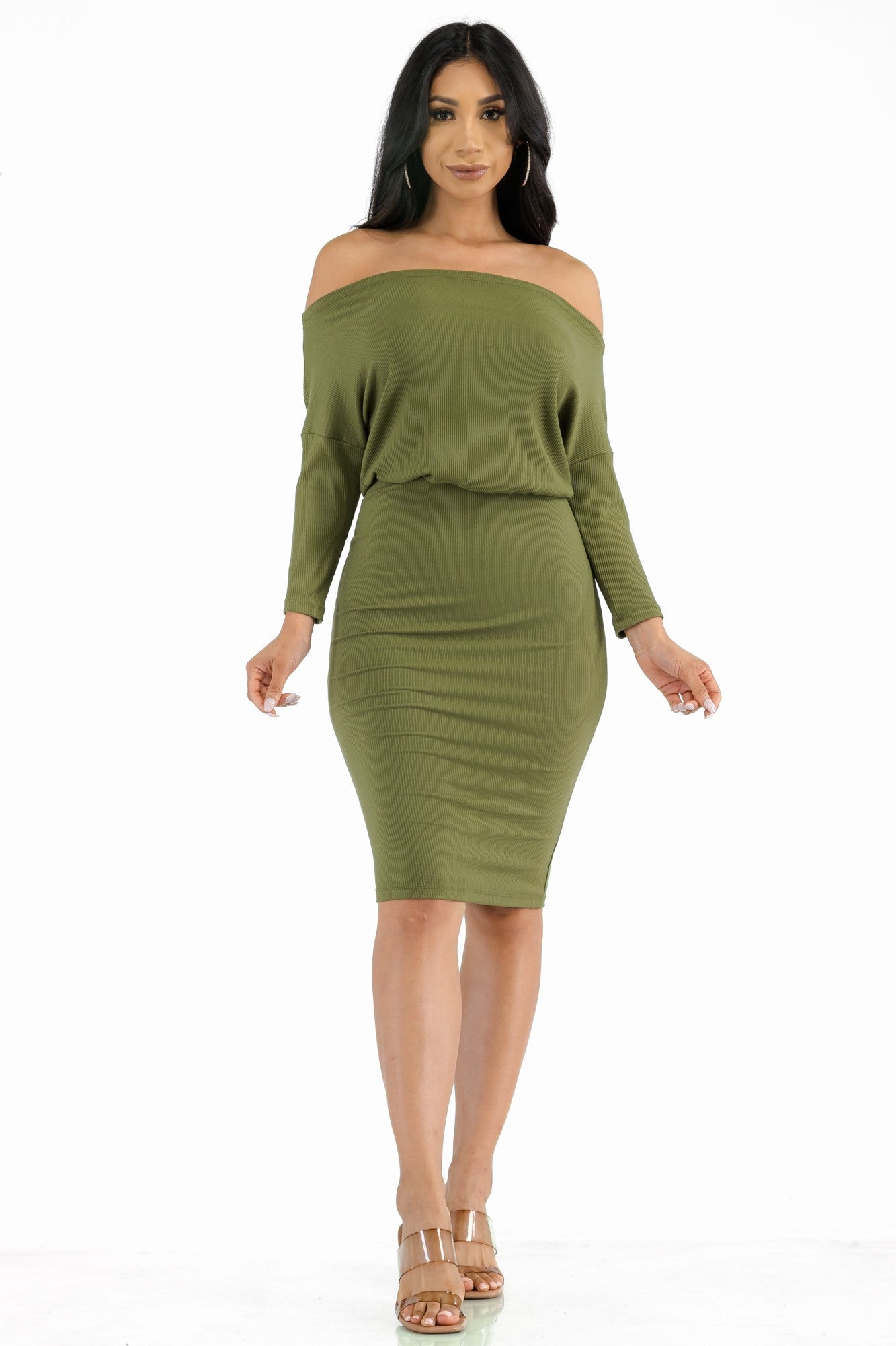 HH717R - Vestido sexy hombros descubiertos con cintura elástica
