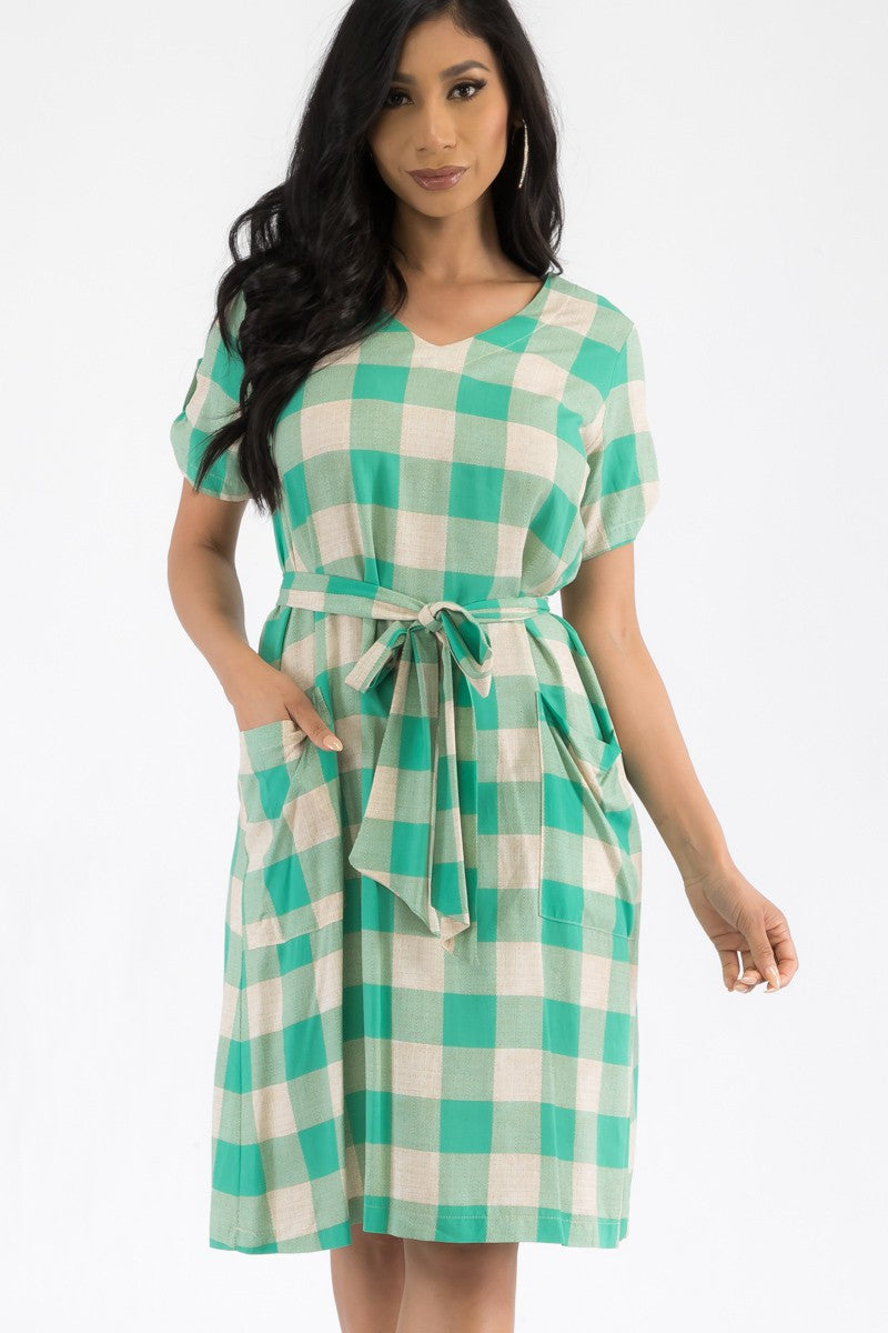 21314 - BUFFALO PLAID PRINT MIDI DRESS