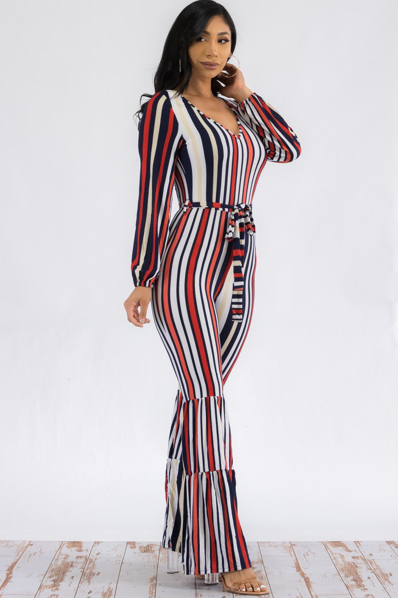P651 - LONG SLEEVE STRIPE JUMPSUIT
