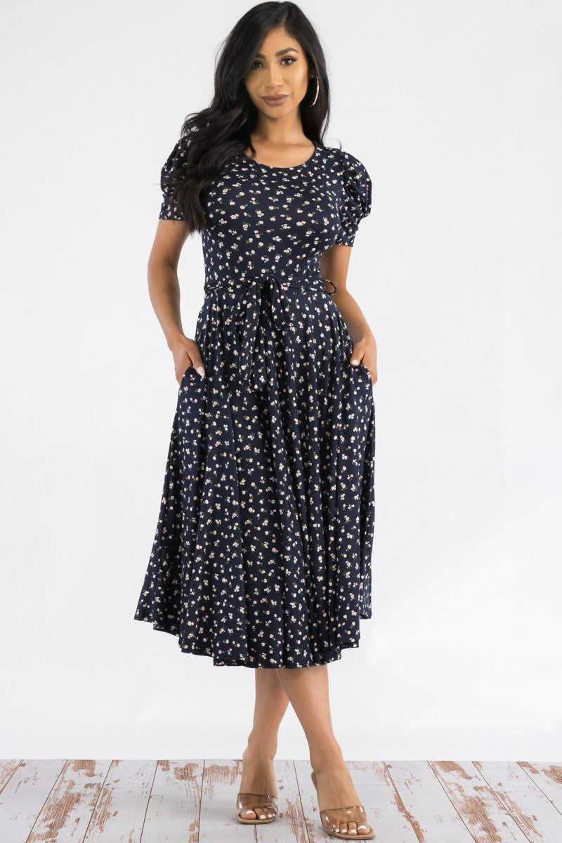 HH698X-DITSY-1 - PUFF SLEEVE MIDI COCKTAIL DRESS