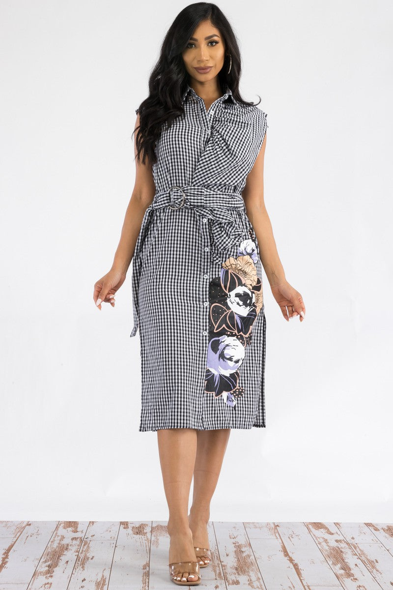 IDD73868-1 - PLAID FLORAL PRINT DRESS