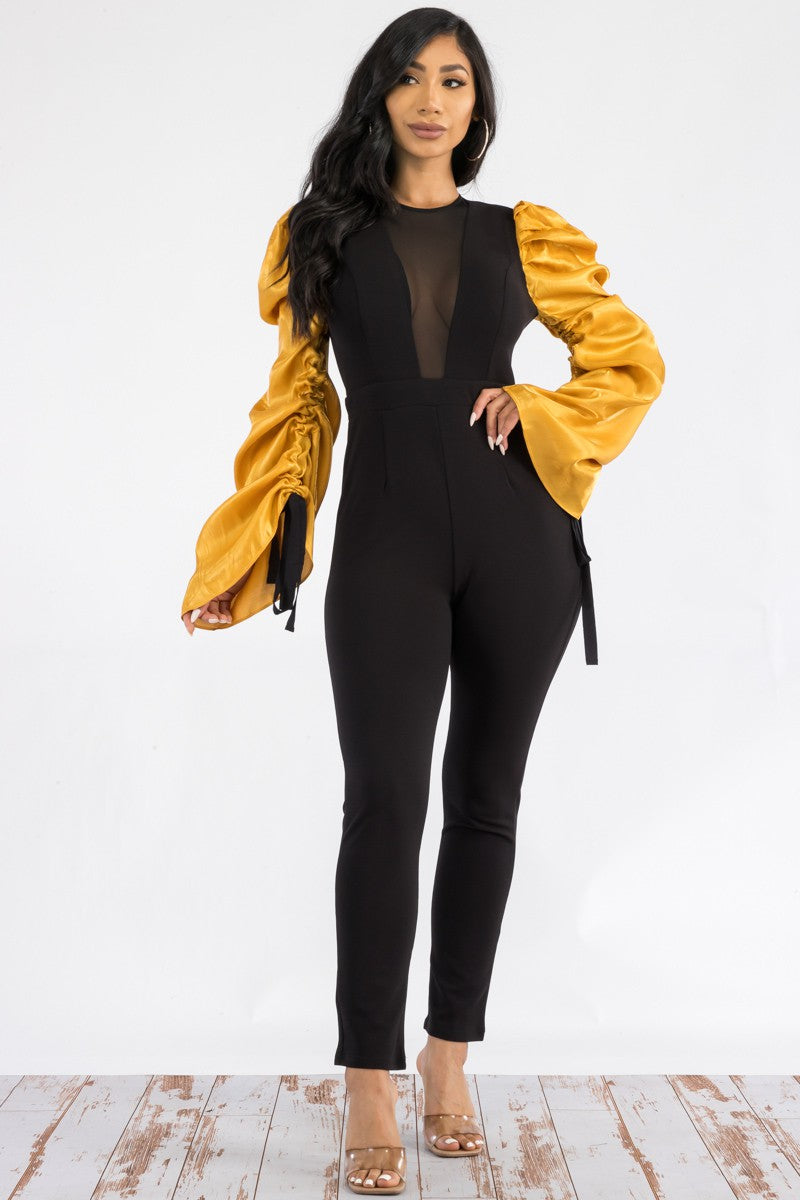 RE90492-1 RUCHED LONG SLEEVE JUMPSUIT