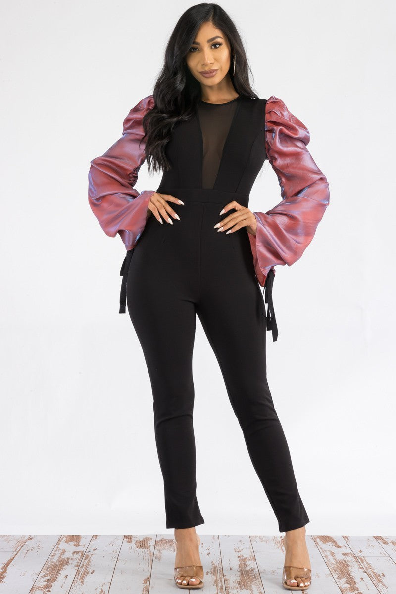 RE90492-1 RUCHED LONG SLEEVE JUMPSUIT