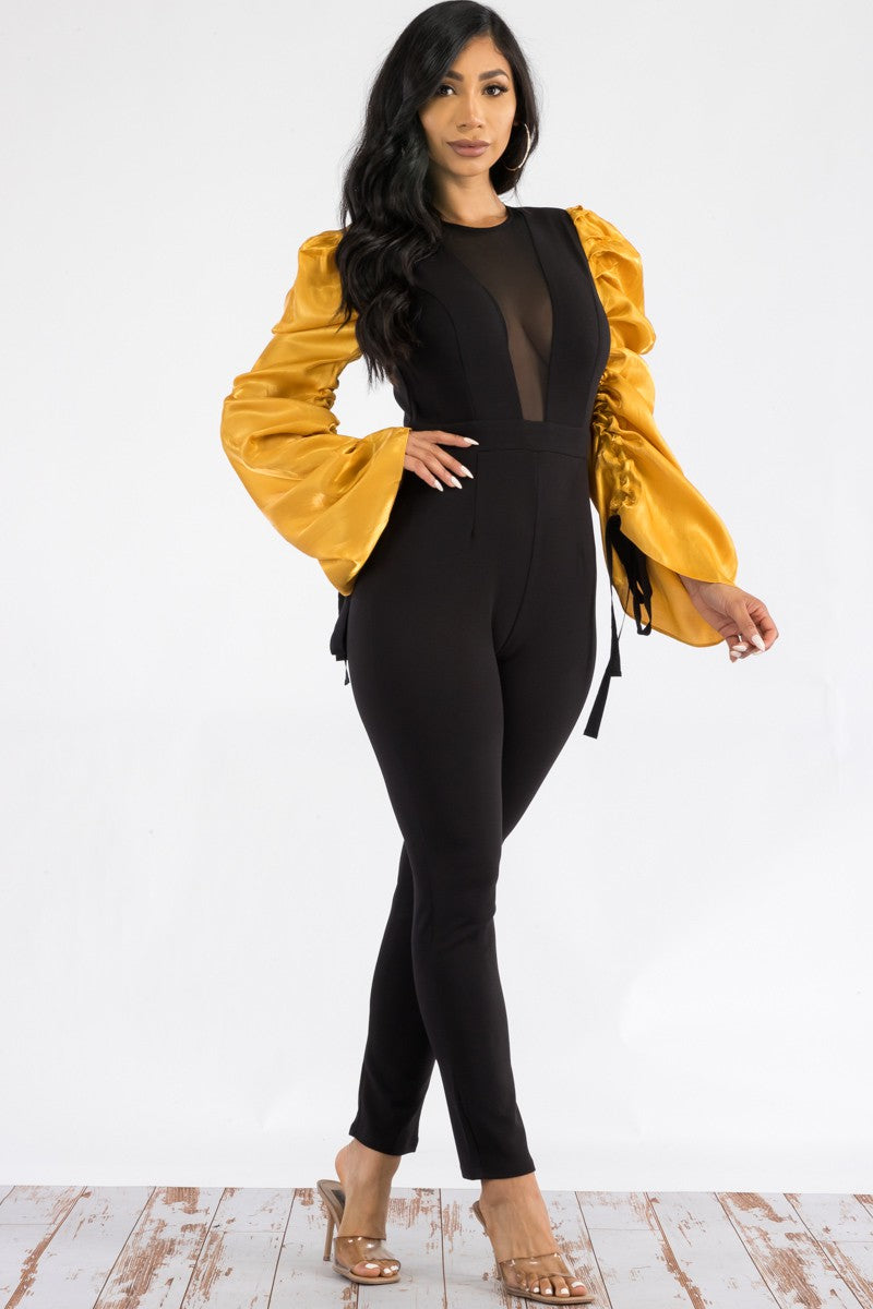 RE90492-1 RUCHED LONG SLEEVE JUMPSUIT