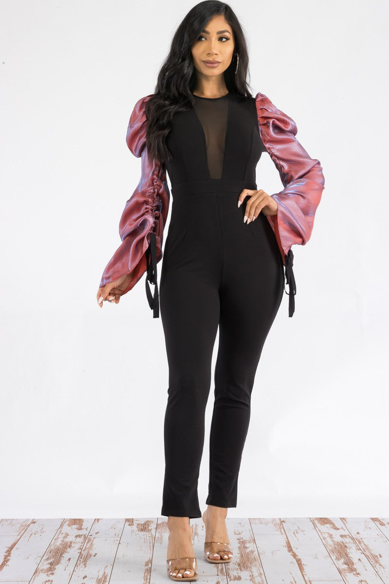 RE90492-1 RUCHED LONG SLEEVE JUMPSUIT