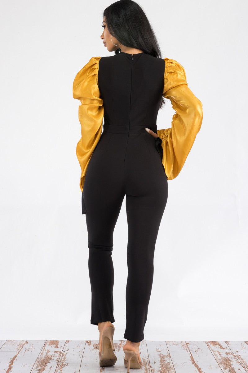 RE90492-1 RUCHED LONG SLEEVE JUMPSUIT