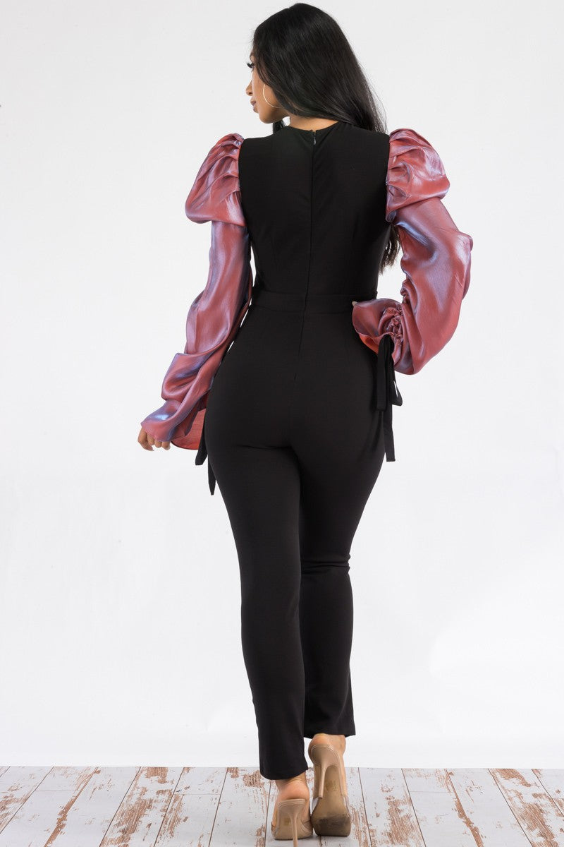 RE90492-1 RUCHED LONG SLEEVE JUMPSUIT