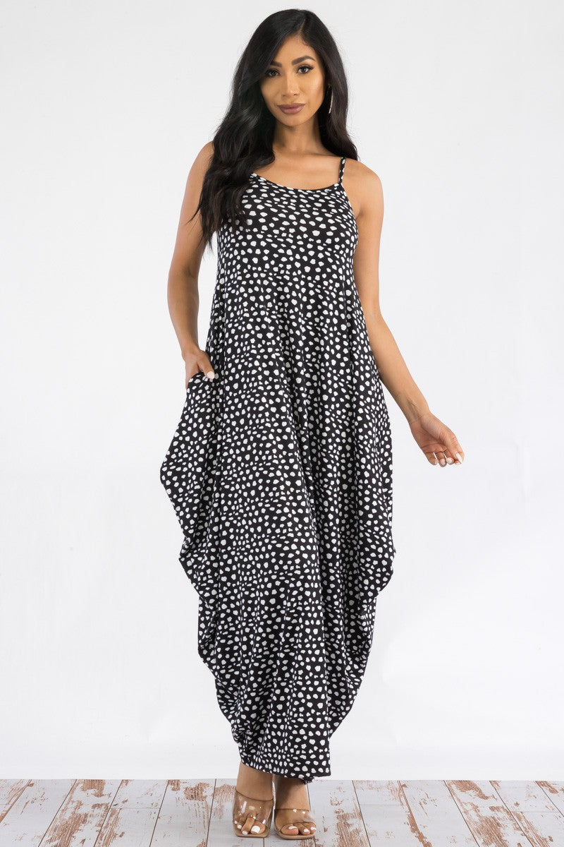 HH645R-POLKA - CAMI MAXI DRESS WITH POCKETS