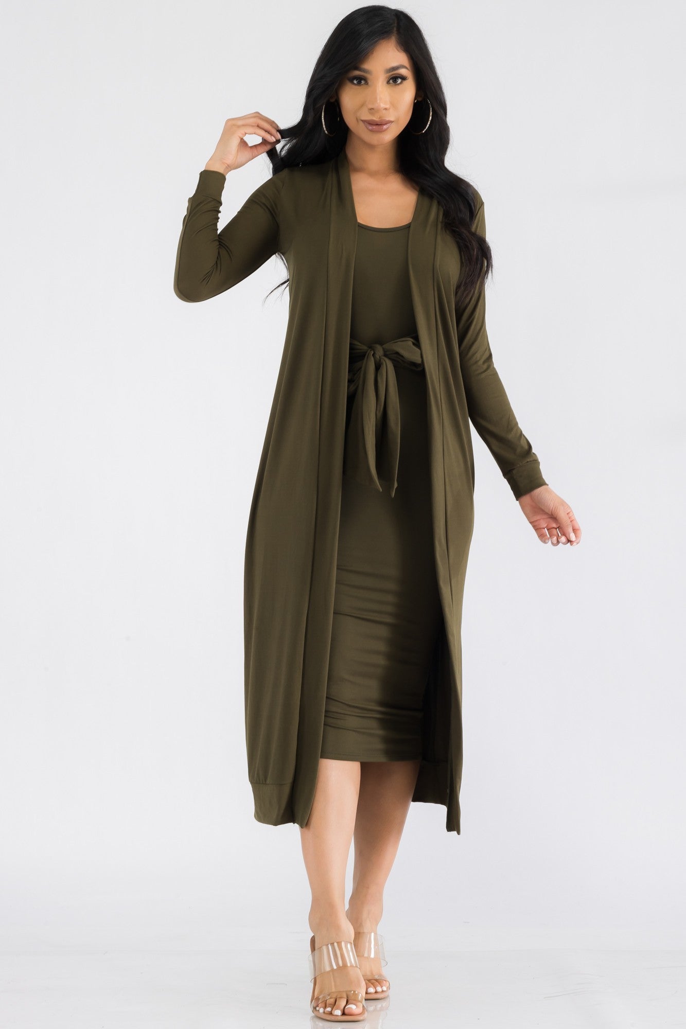 HH657X-SL-NEW - 2PC CARDIGAN AND DRESS SET