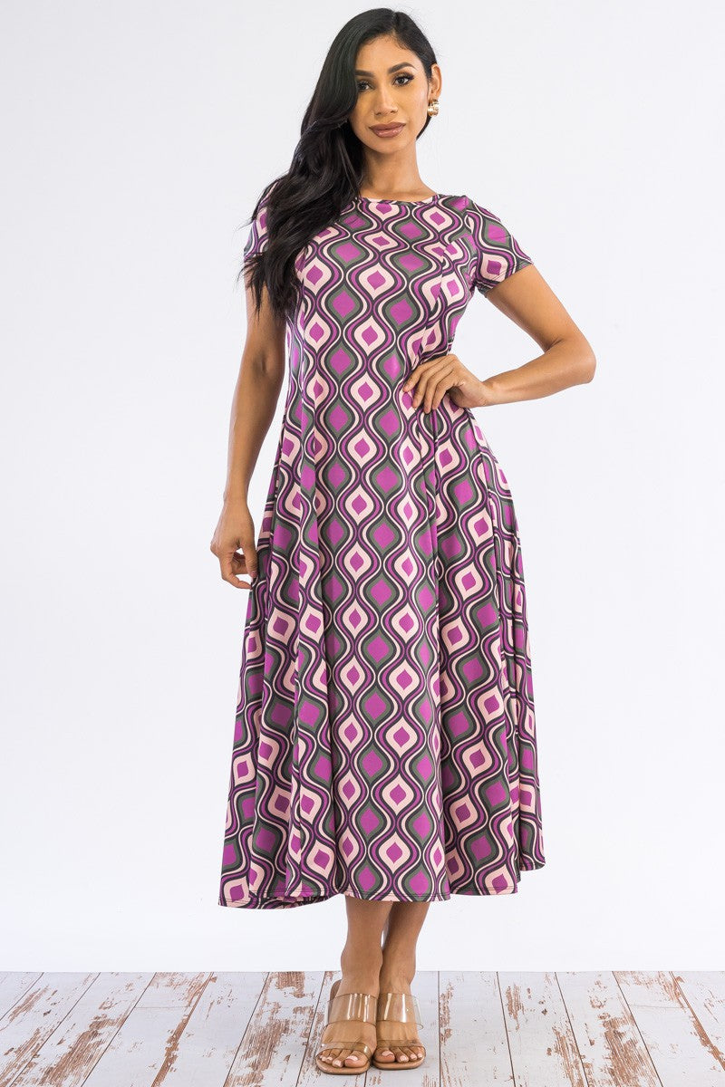 SAN144R-GEO - CAP SLEEVE MAXI DRESS