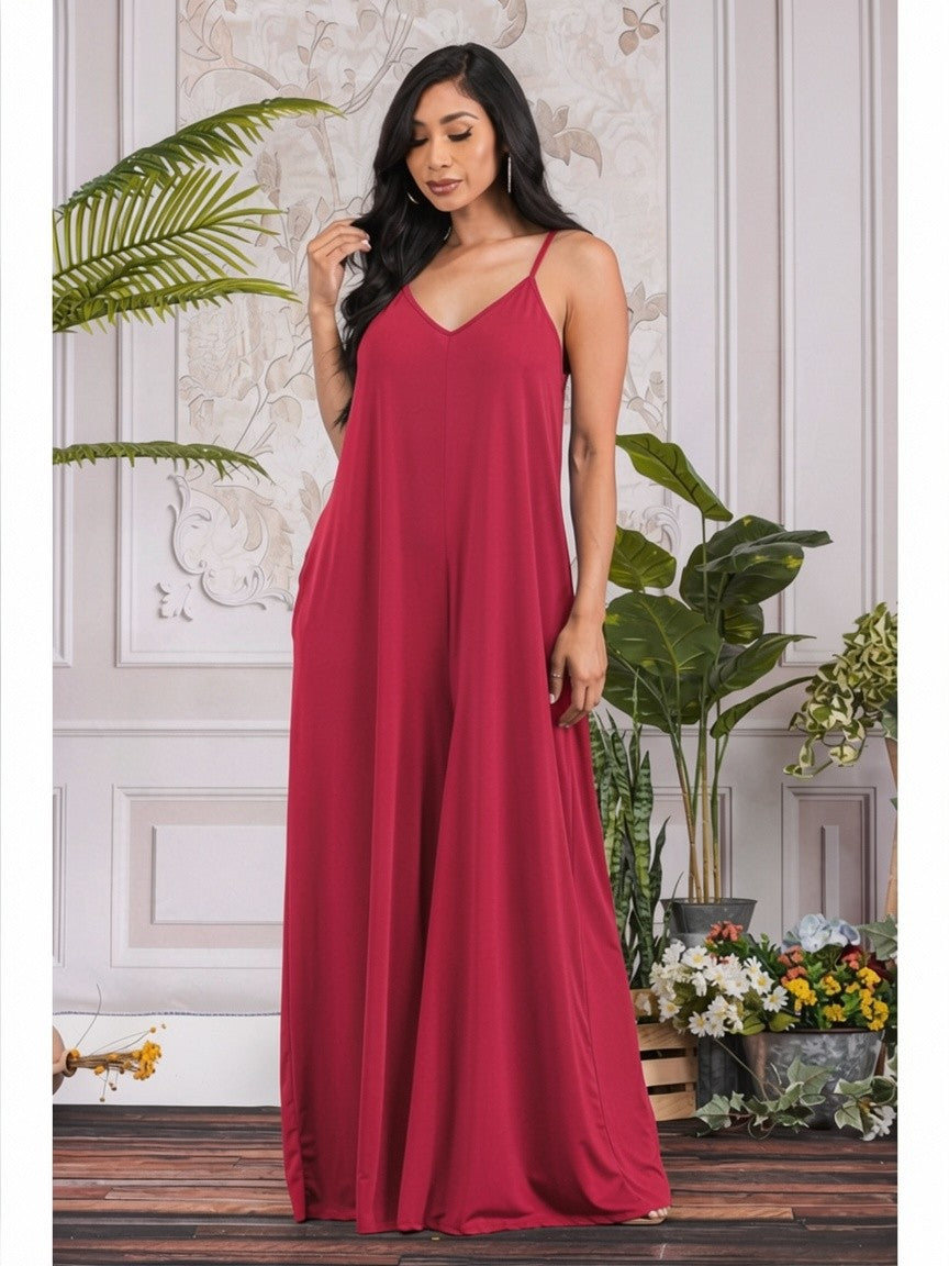 HH697R-S2 - Wide-Leg Spaghetti Strap Jumpsuit