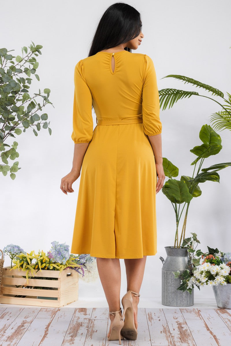 HH583R-SOLID - VESTIDO MIDI CON LAZOS