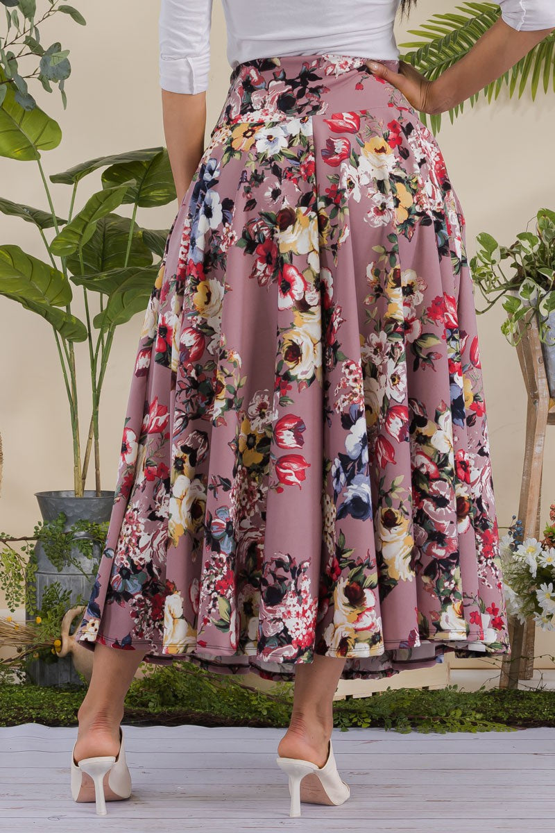 JR777X-FLORAL - FLORAL PRINT MIDI SKIRT