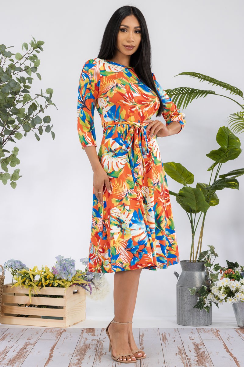 HH583X-PLANTLEAVES - VESTIDO MIDI CON LAZOS