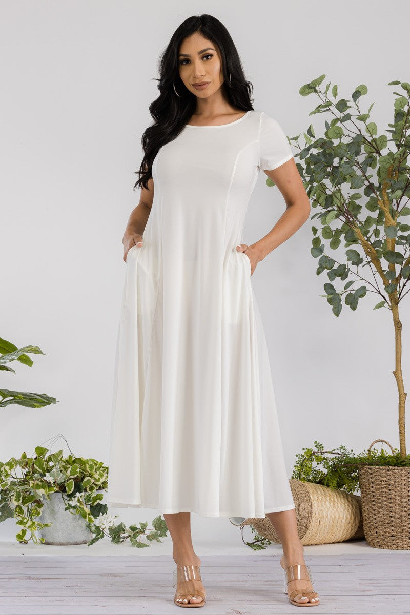 SAN144X-SOLID - Vestido largo con mangas casquillo