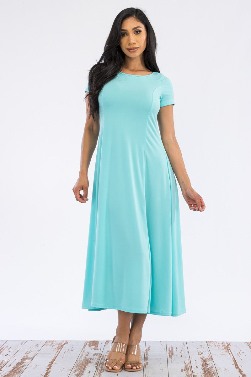 SAN144X-SOLID - Vestido largo con mangas casquillo