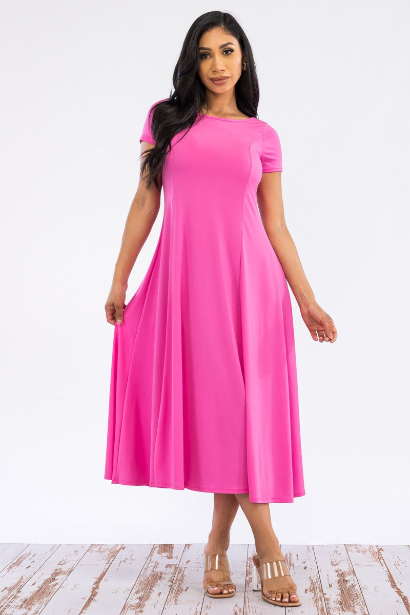 SAN144X-SOLID - Vestido largo con mangas casquillo