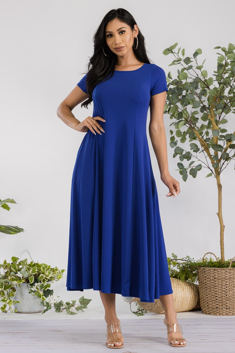 SAN144X-SOLID - Vestido largo con mangas casquillo