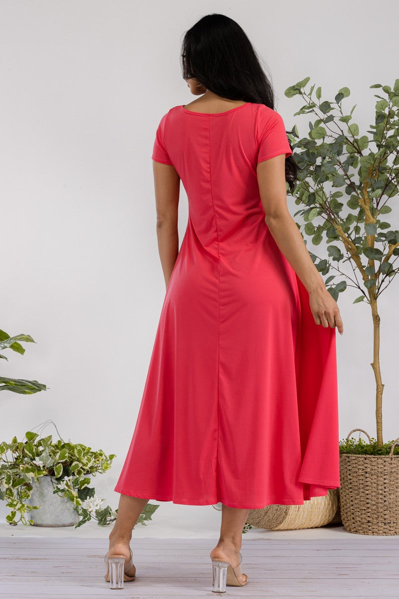 SAN144X-SOLID - Vestido largo con mangas casquillo
