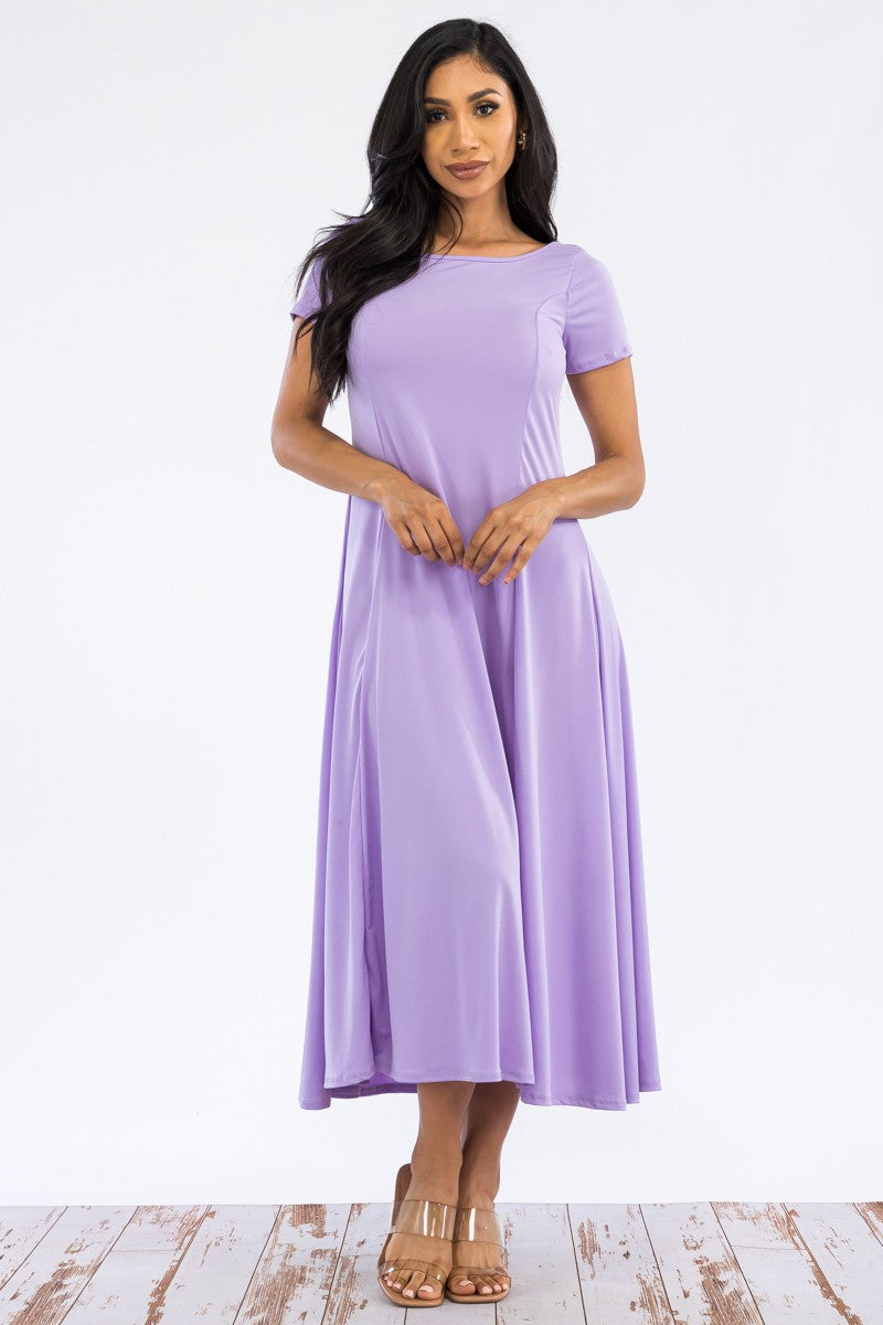 SAN144X-SOLID - Vestido largo con mangas casquillo
