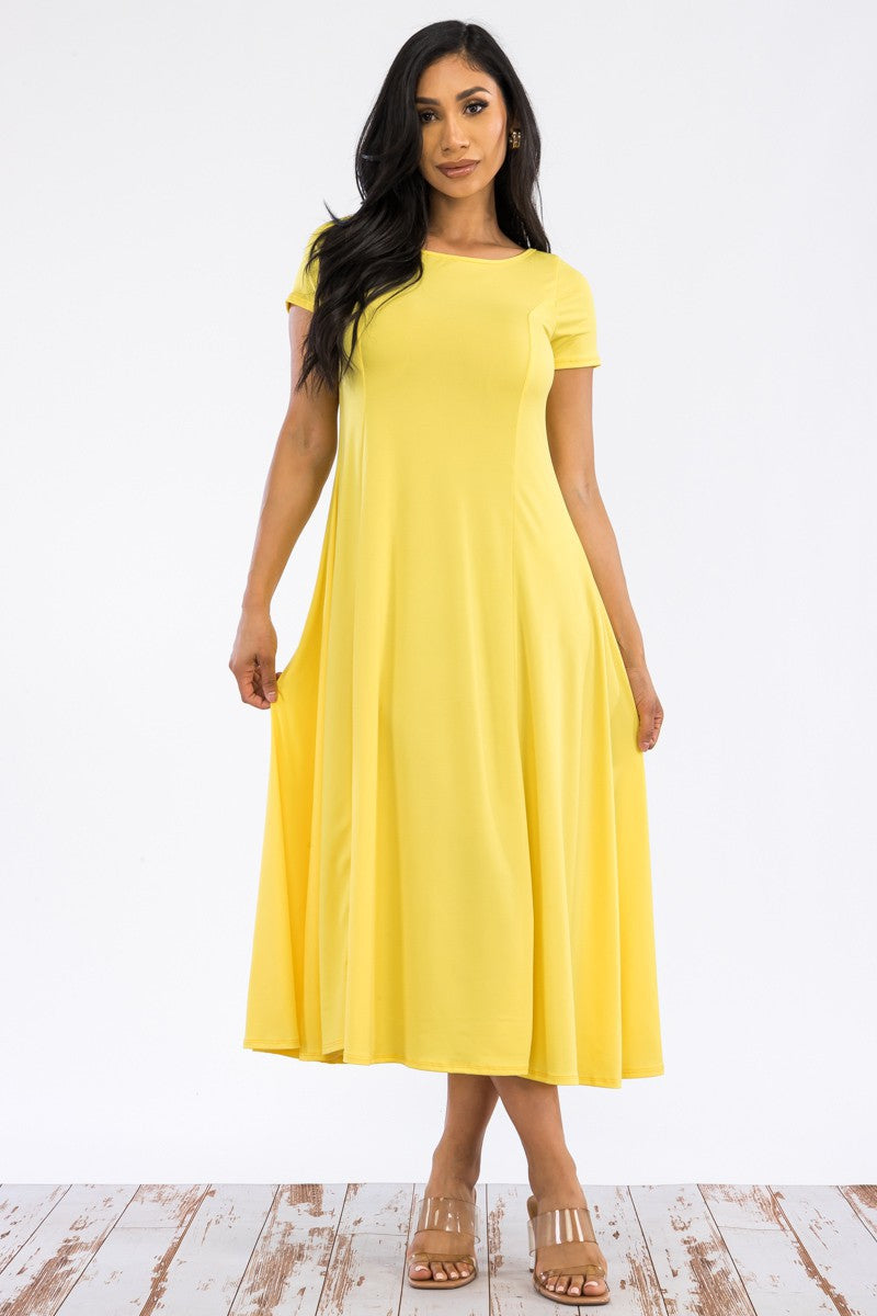 SAN144X-SOLID - Vestido largo con mangas casquillo