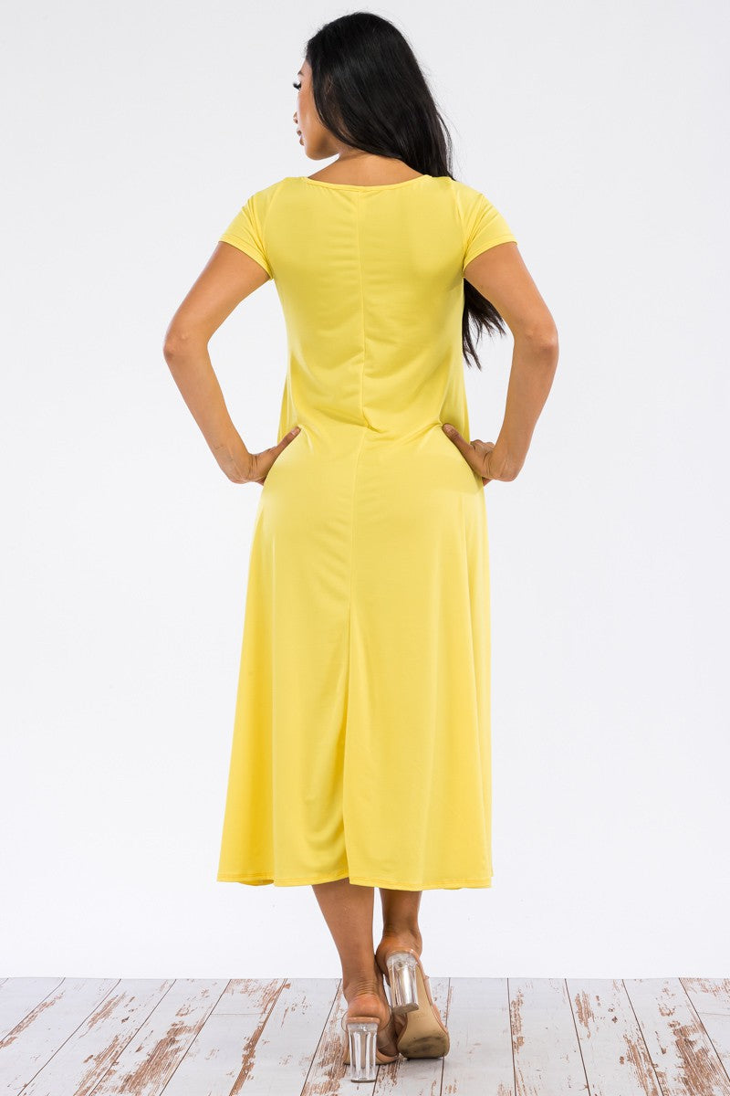 SAN144X-SOLID - Vestido largo con mangas casquillo