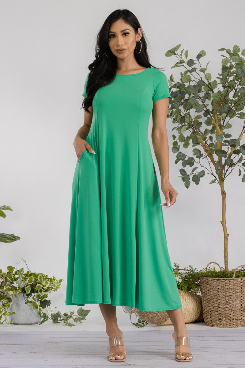 SAN144X-SOLID - Vestido largo con mangas casquillo