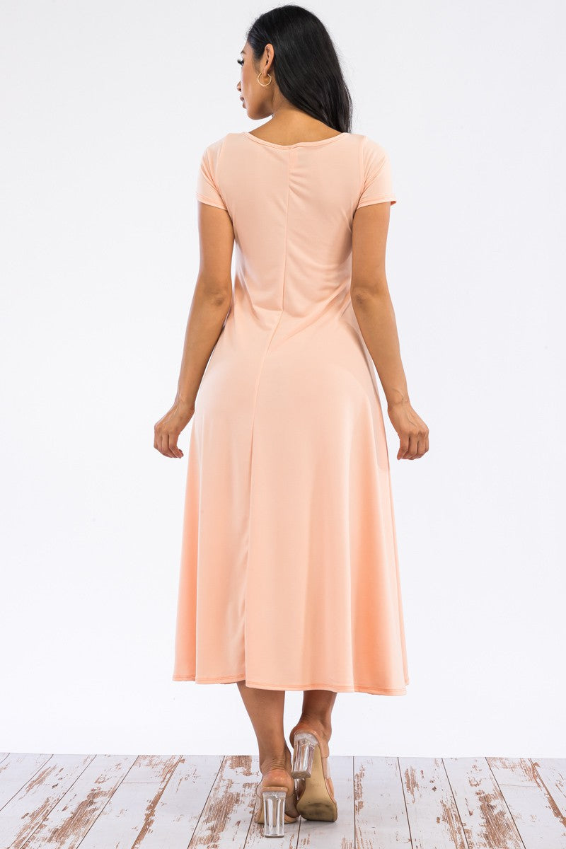 SAN144X-SOLID - Vestido largo con mangas casquillo