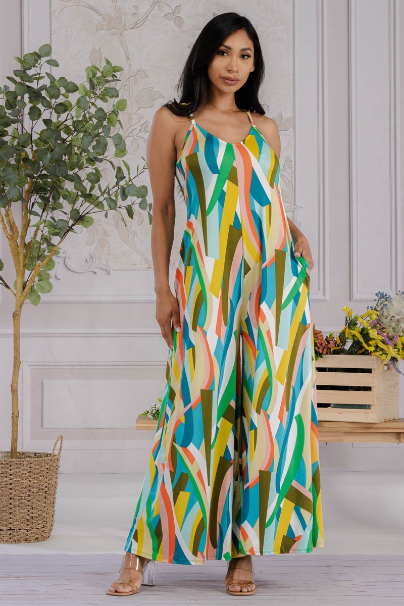 HH697X-P2 Plus Size Wide-Leg Spaghetti Strap Jumpsuit