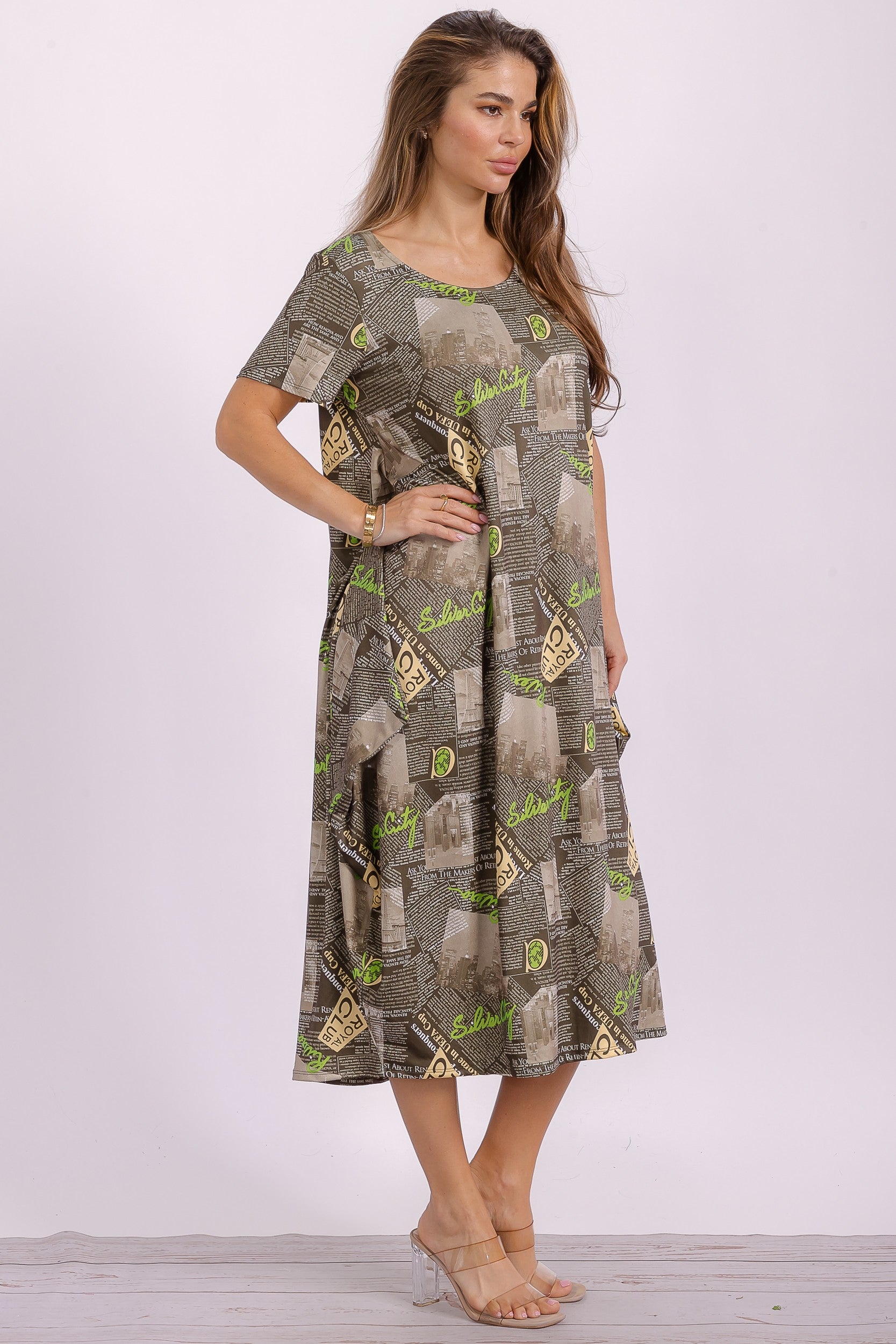 SAN151BX-P4 Plus Size Print Ruffle Hem Dress