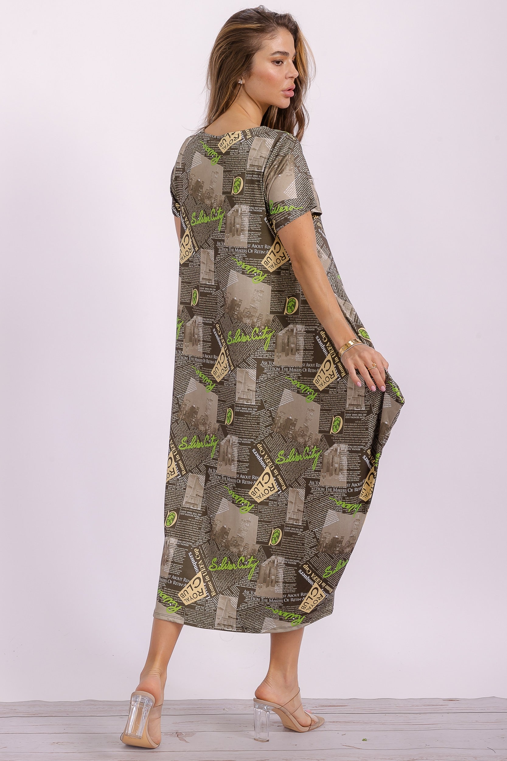 SAN151BR-P4 Print Ruffle Hem Dress