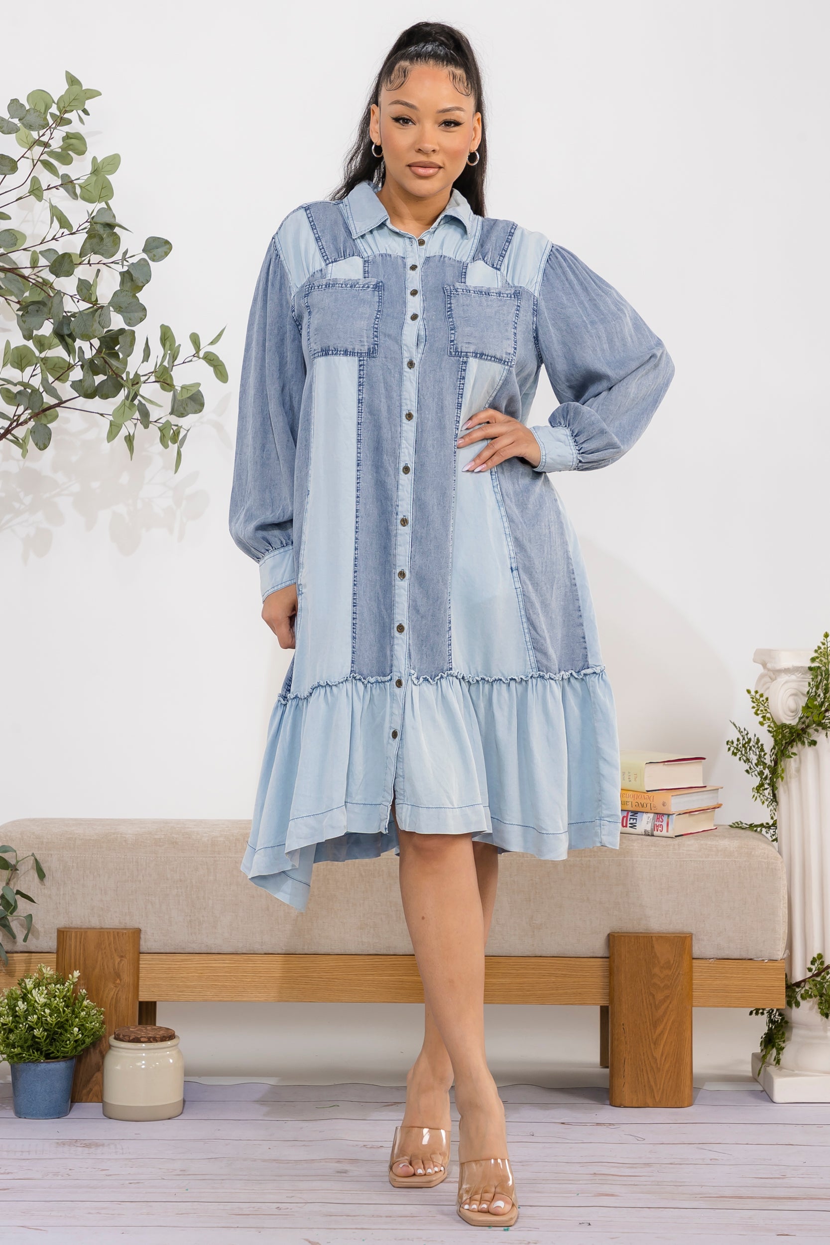 CO5 - Patchwork Denim Shirt Dress