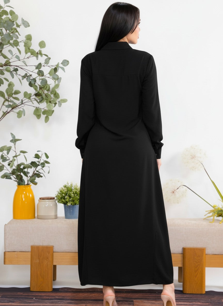 S25658-R Maxi Dress with Buttons, Pockets and Shirt