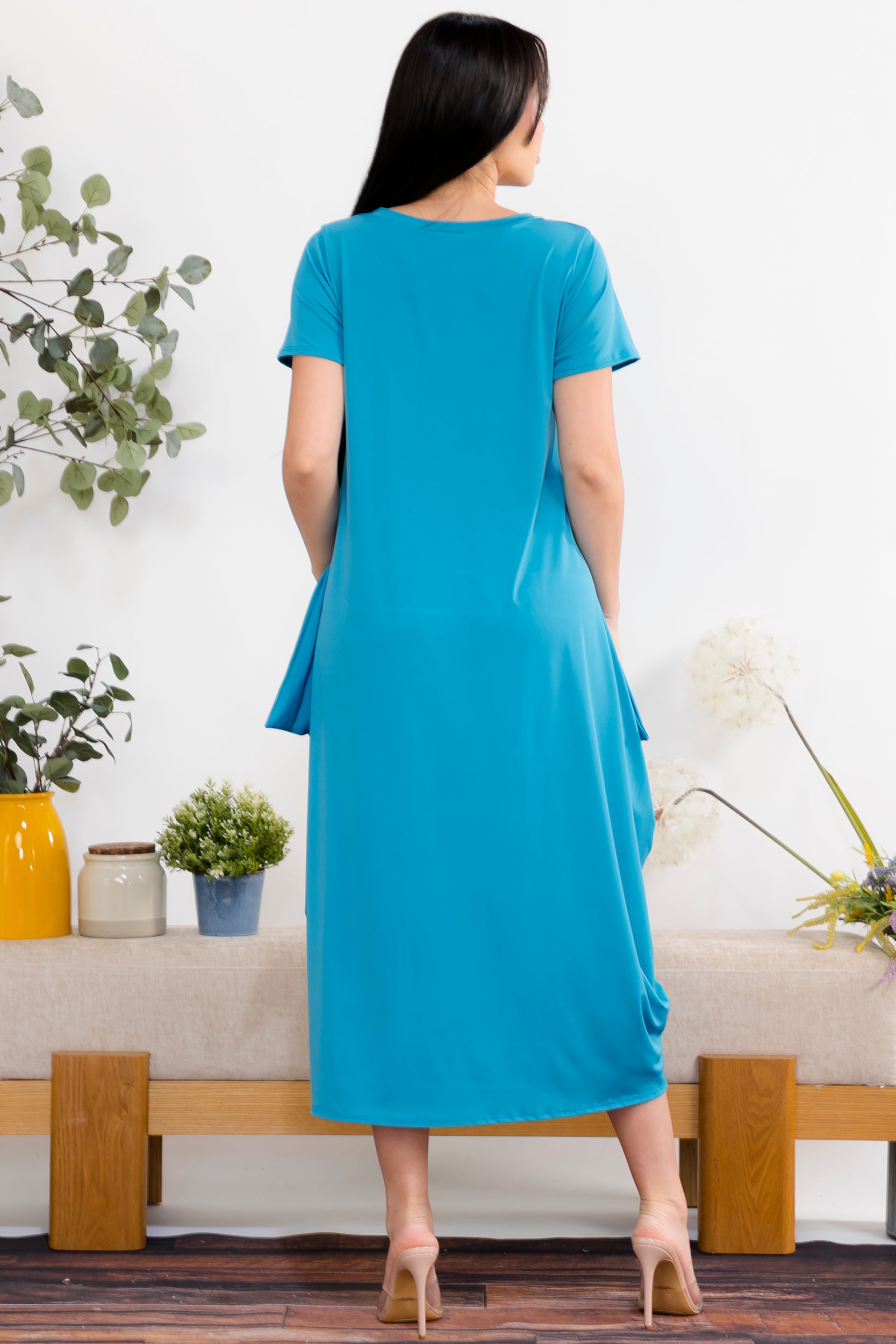 SAN152BX-S Plus Size Relaxed Pocket Detail Oversized Midi Dress