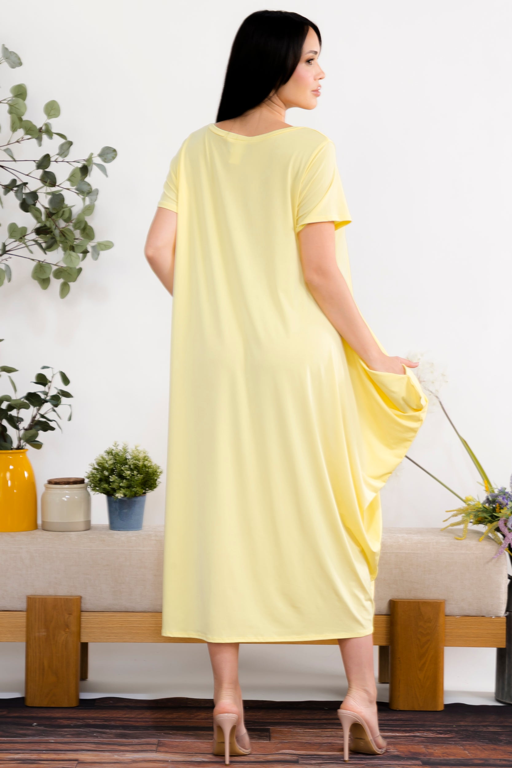SAN152BX-S Plus Size Relaxed Pocket Detail Oversized Midi Dress