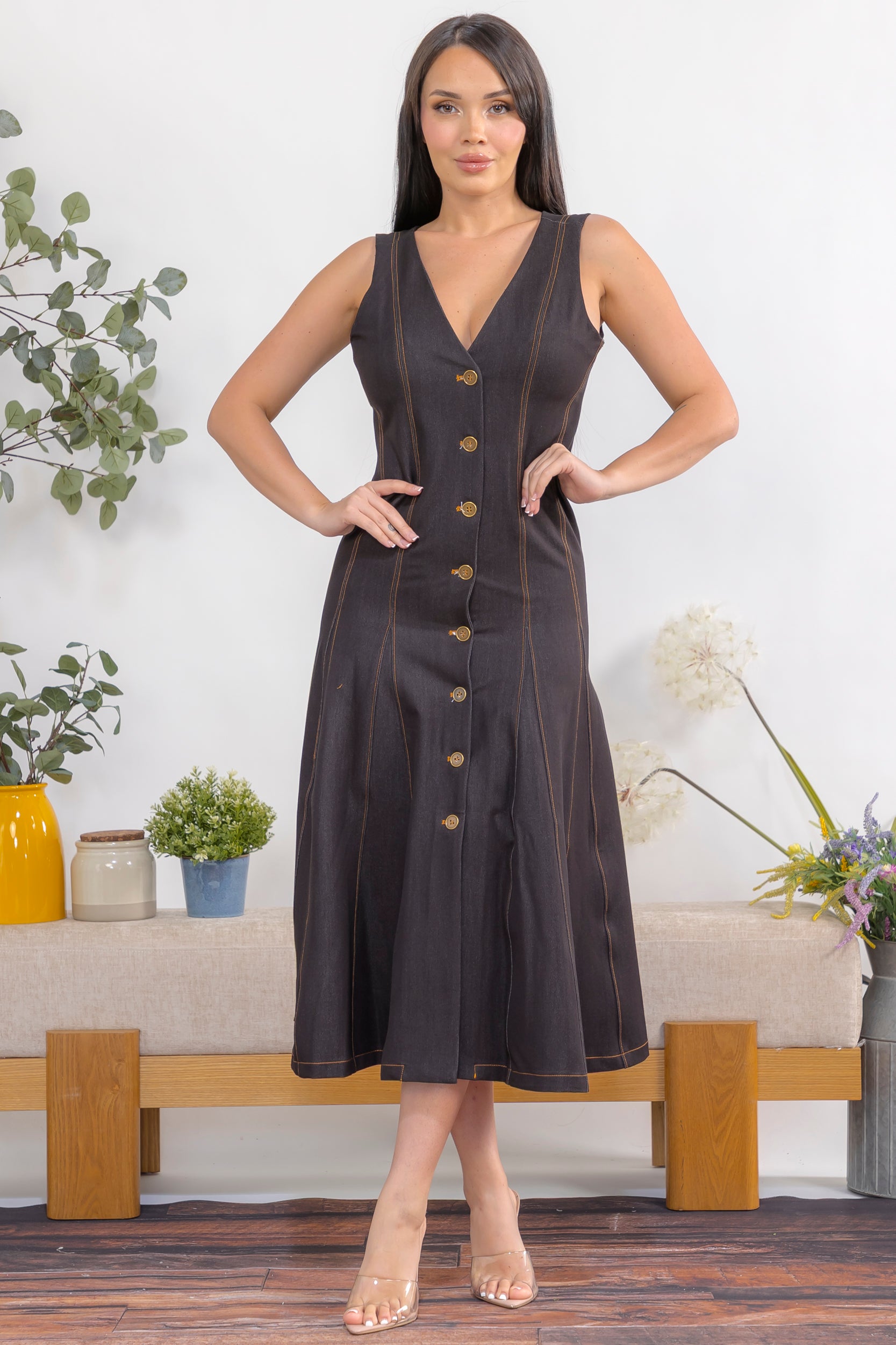 ZB134-R Aurora Button Midi Dress