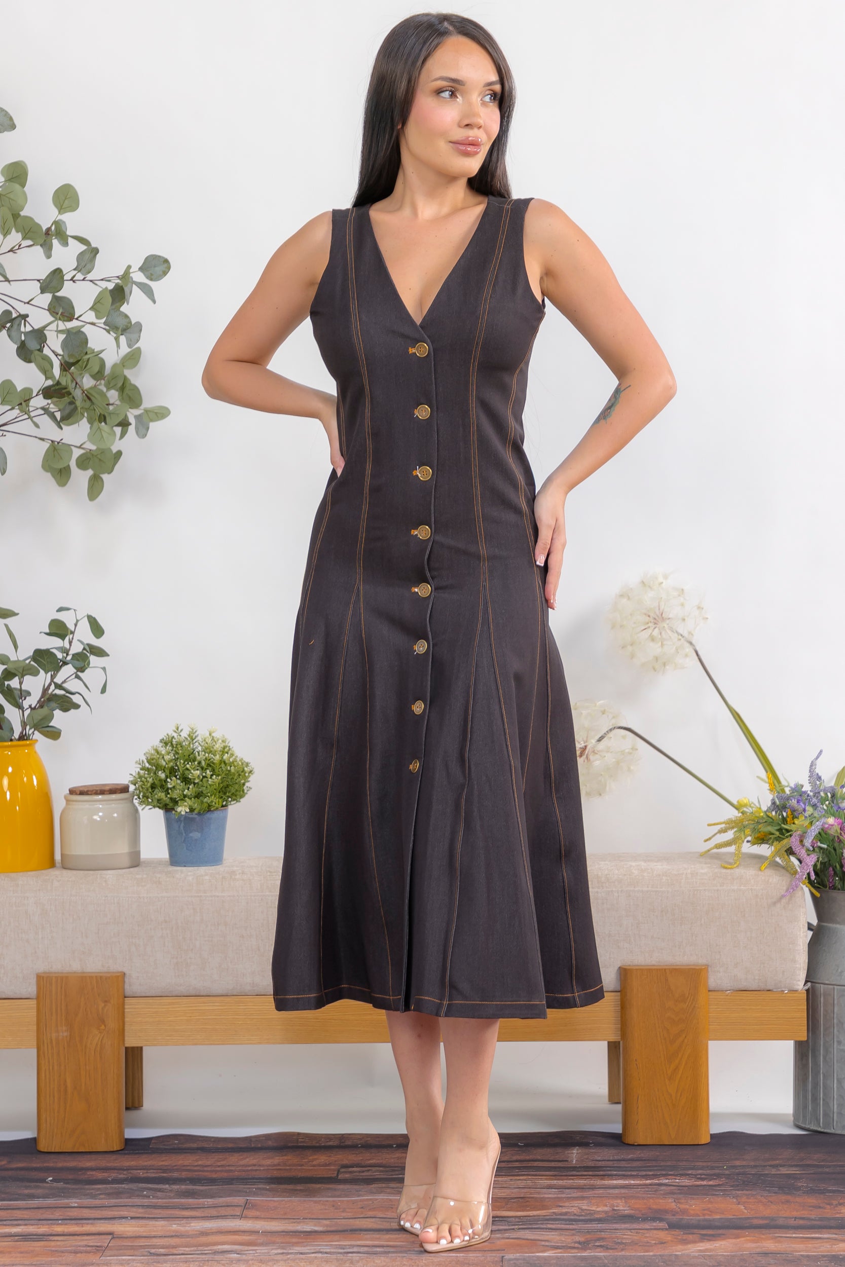 ZB134-R Aurora Button Midi Dress