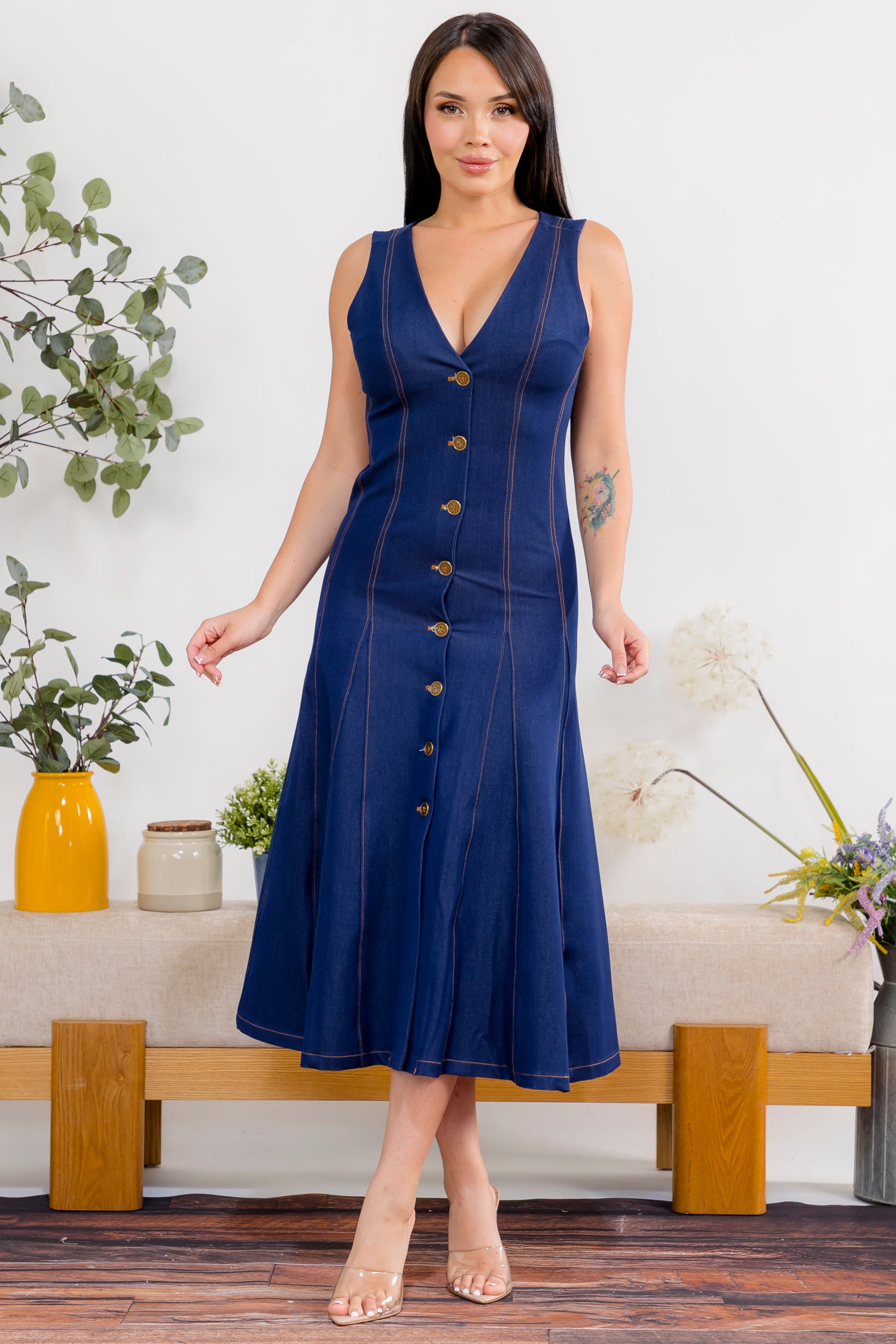 ZB134-X Plus Size Aurora Button Midi Dress