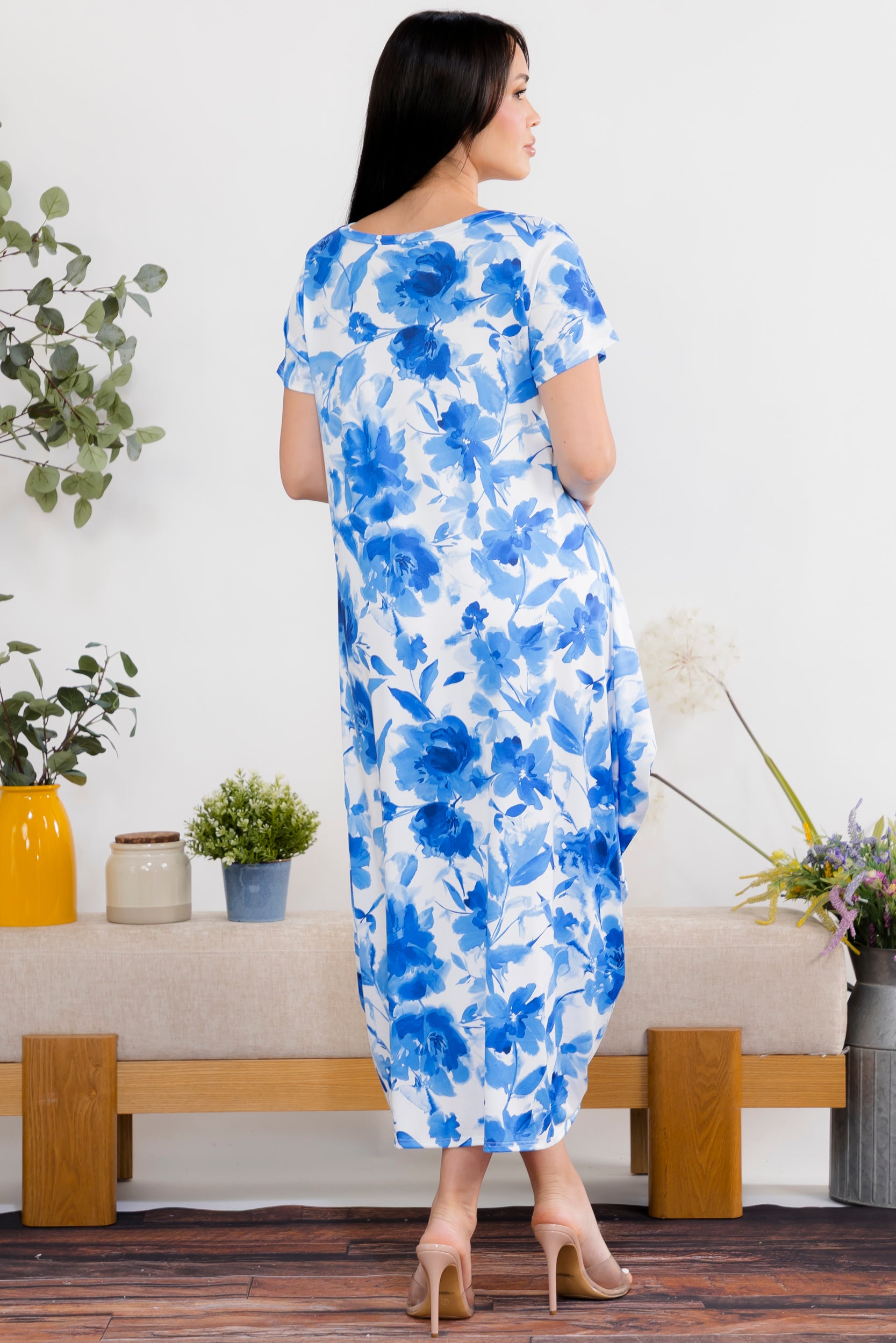 SAN151BR-P9 Flower Print Relaxed Midi Dress