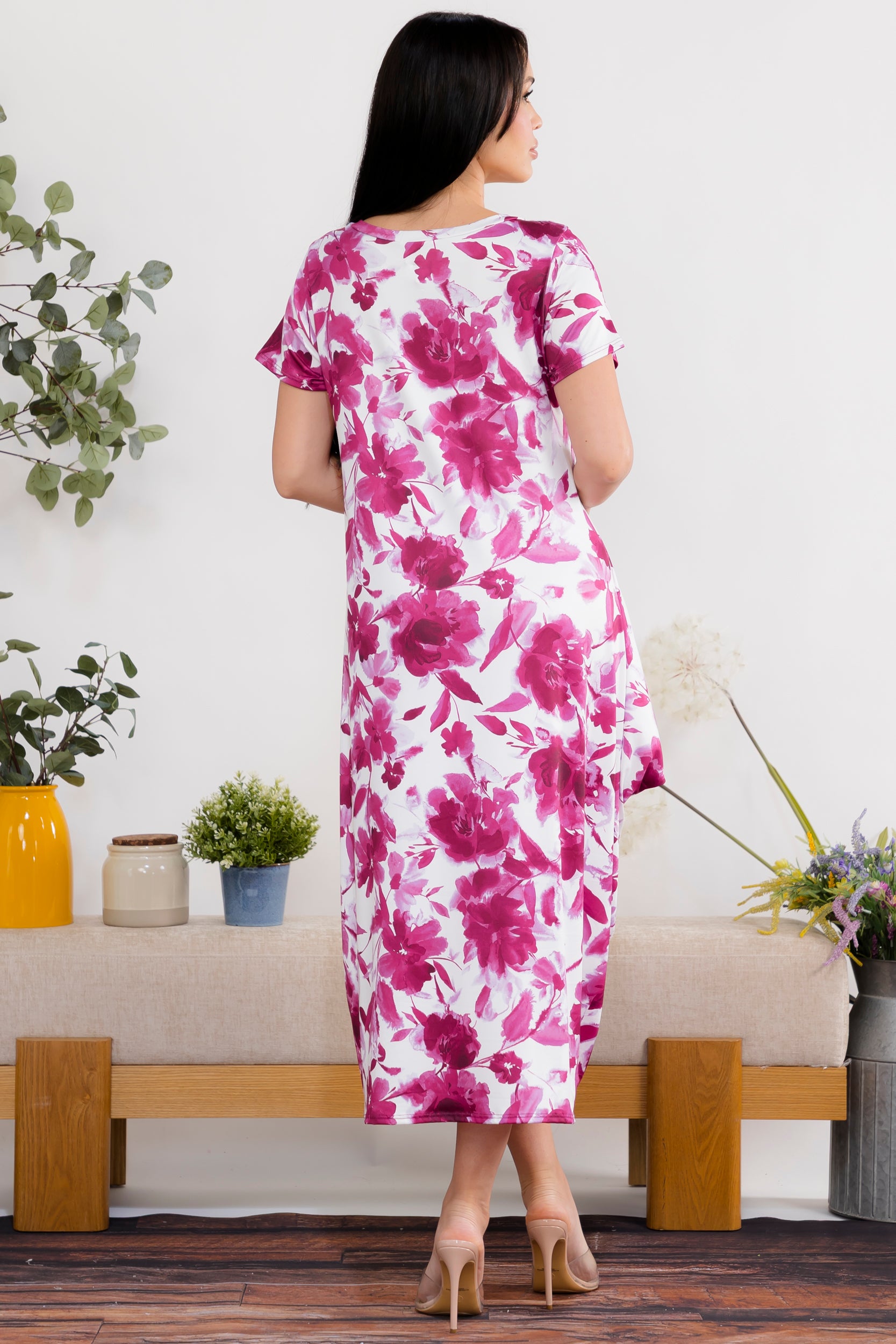 SAN151BR-P9 Flower Print Relaxed Midi Dress